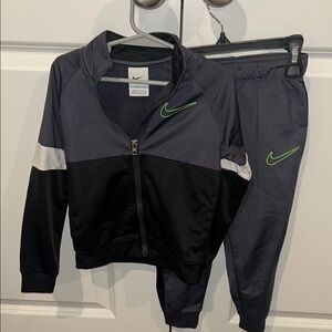 Nike Kids' Black and Dark Gray Tracksuit with Green Accents
